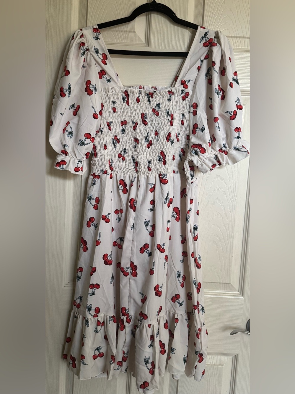 NWOT White Mini Dress with Red Cherry Print, Summer Dresses, Various Sizes